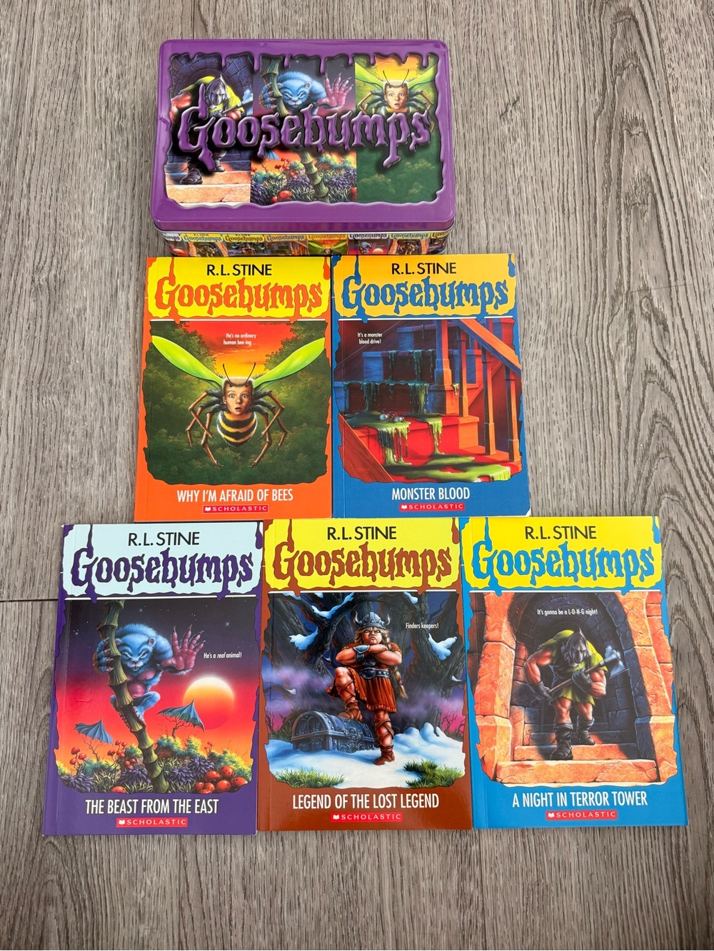 Goosebumps Books 25th Anniversary Collectors Set Tin RL Stine Goose Bumps Purple